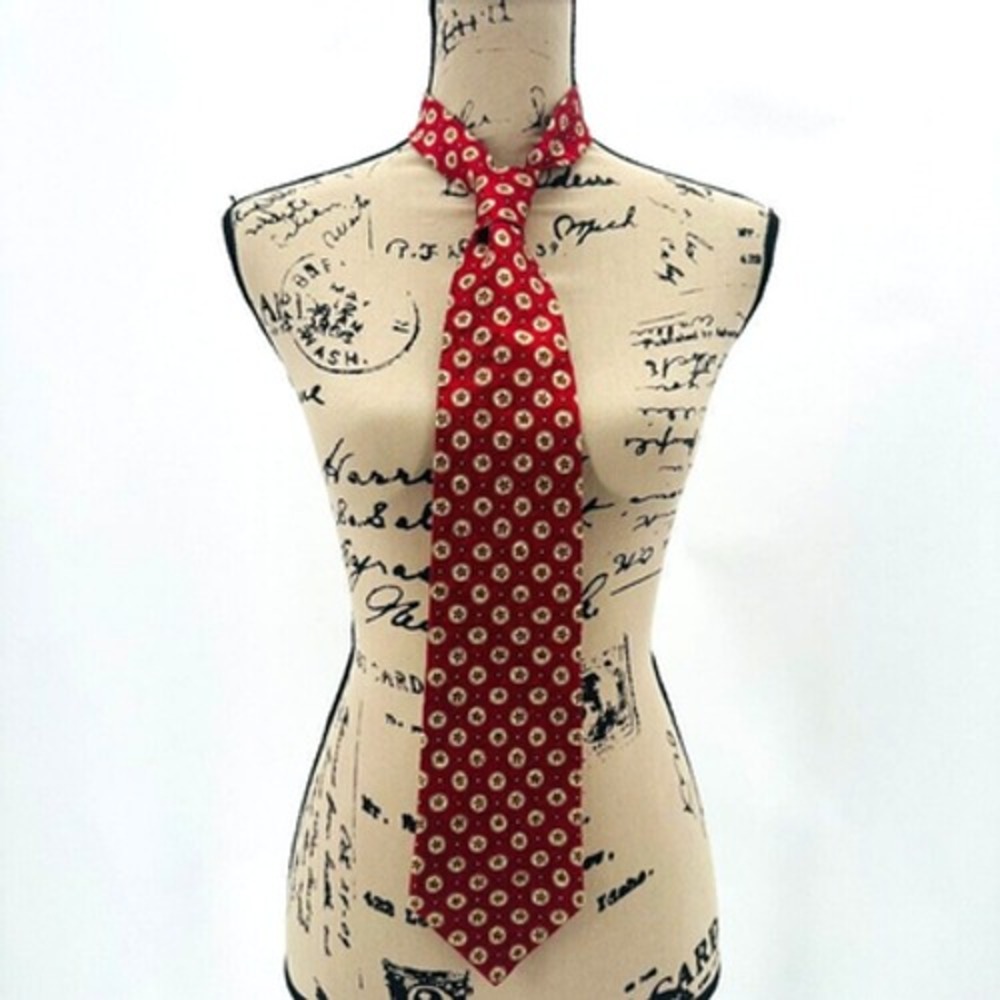 NWT Vintage Ermenegildo Zegna Soft Red Silk Tie‎ Ivory Polka Dots Italy Heritage